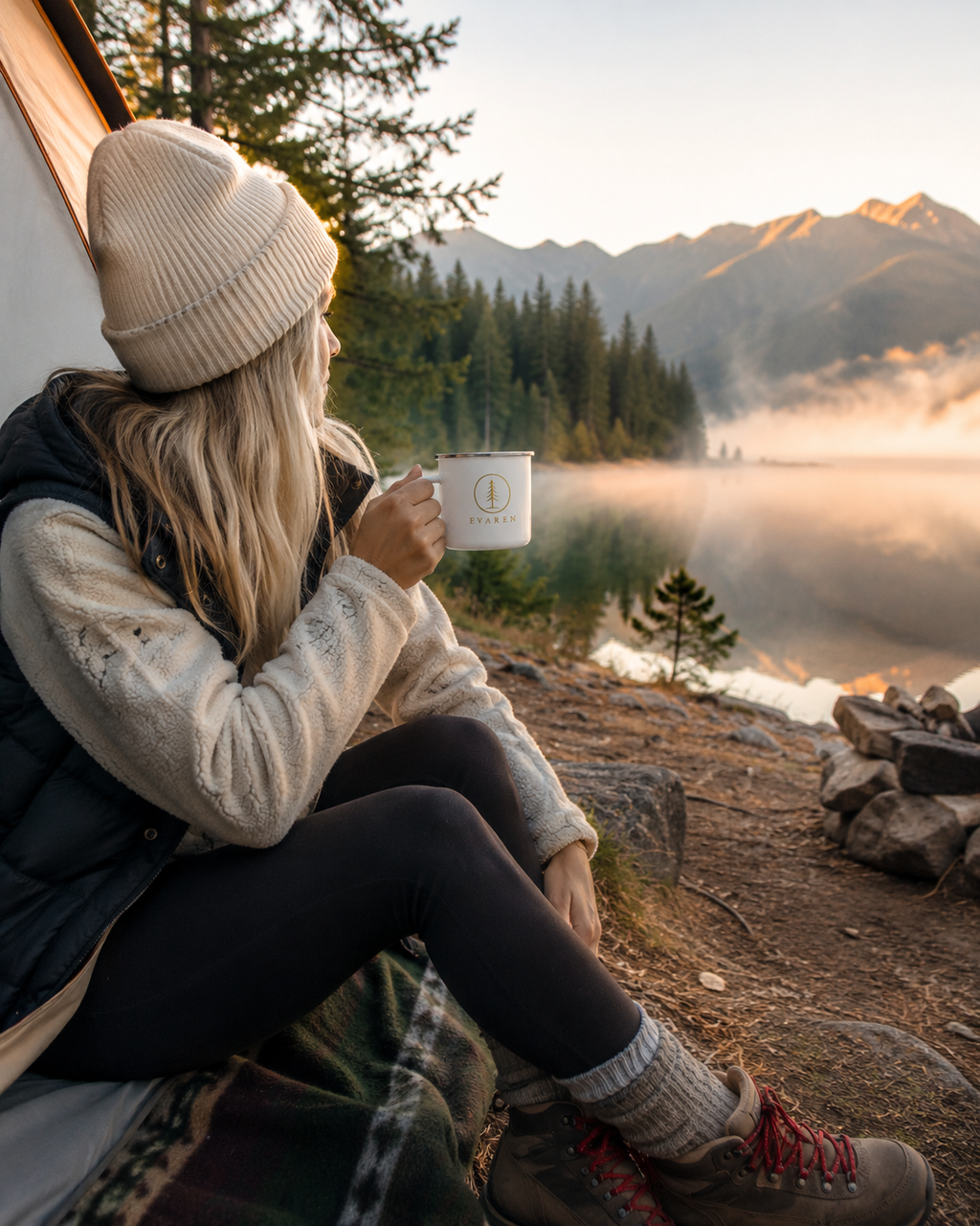 EVAREN Enamel Camp Mug | Carry Less. Notice More.