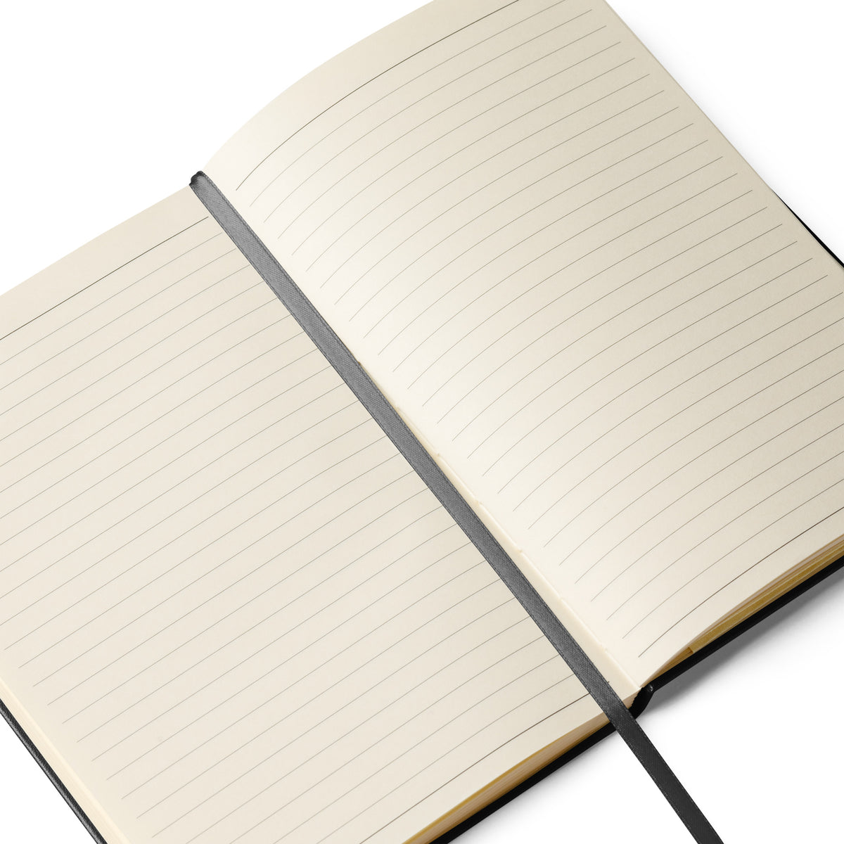 EVAREN Journal open to cream lined pages with black ribbon bookmark