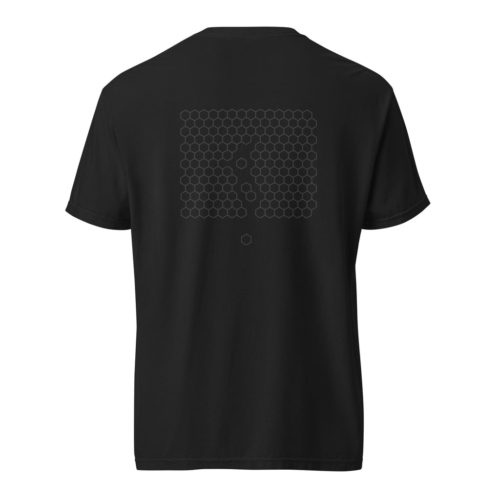Back view of The Way Through Tee in black with a subtle geometric pathway graphic.