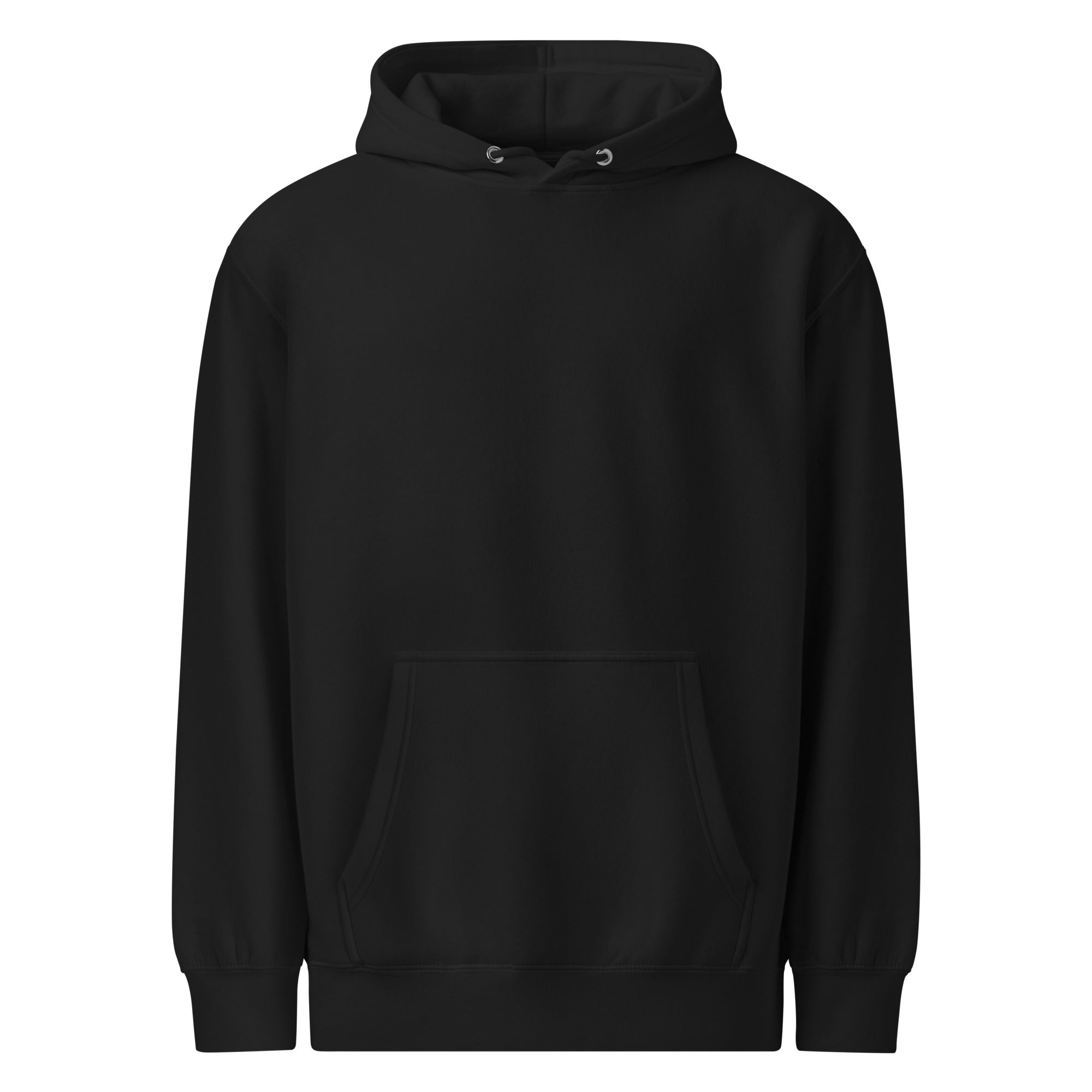 Front view of The Necessary Distance Hoodie in black with a clean, intentionally blank front.