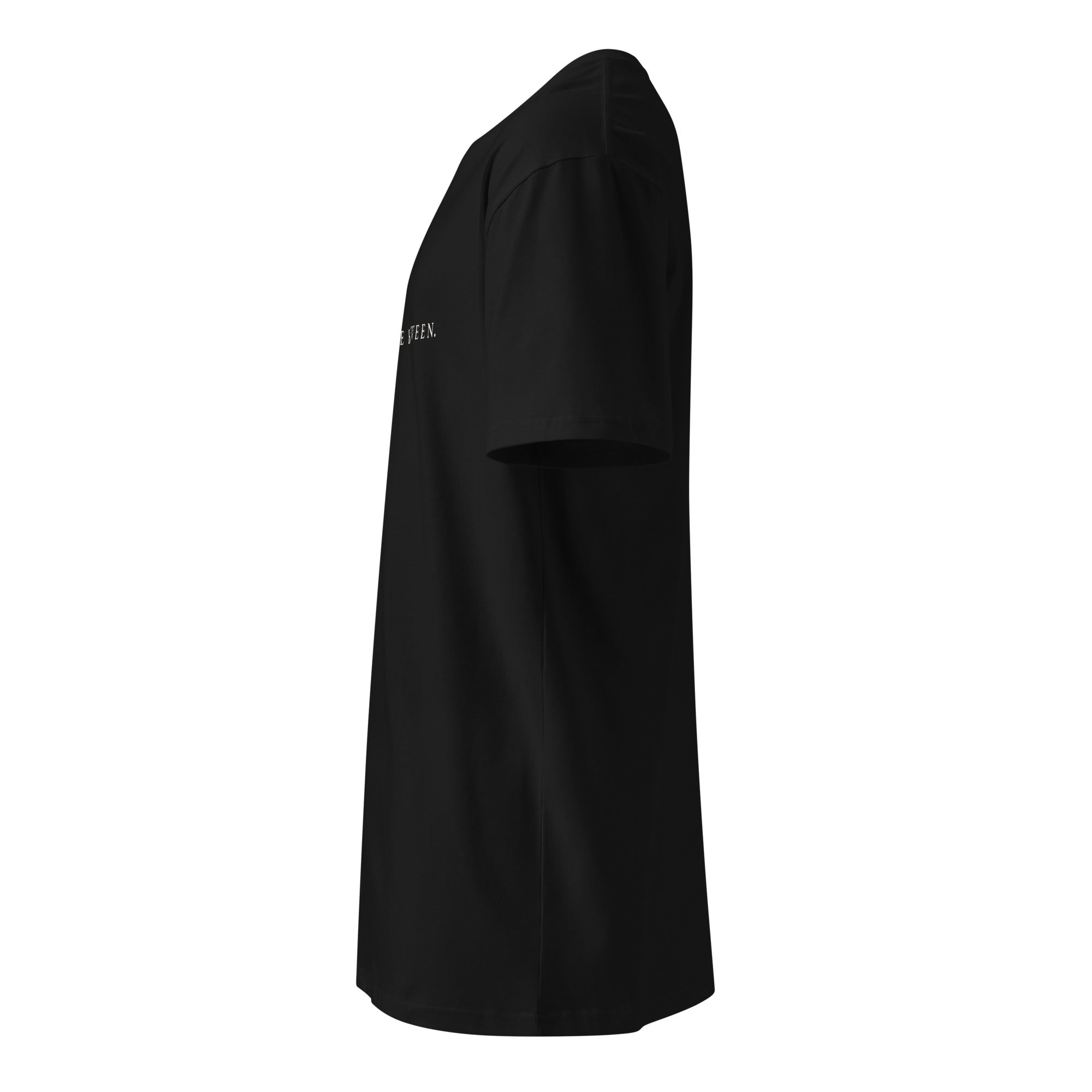 Opposite side view of black EVAREN Somewhere Between Tee
