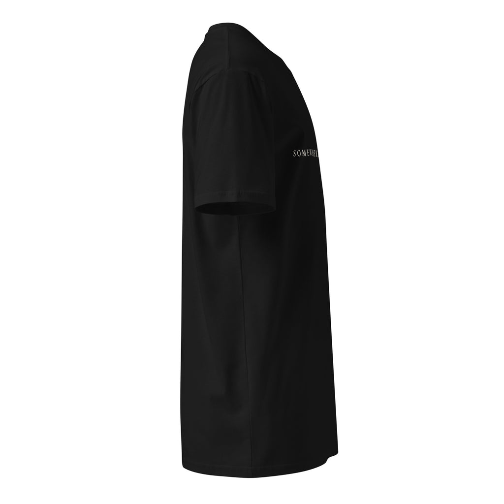 Side view of black EVAREN Somewhere Between Tee
